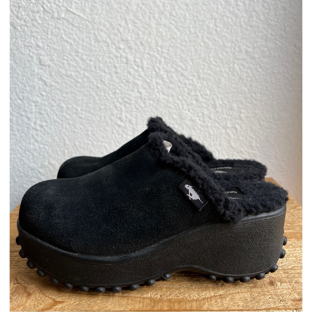 Y2K Rocket Dog Black Suede Sherpa Platform Mule 8 - Picture 2 of 6
